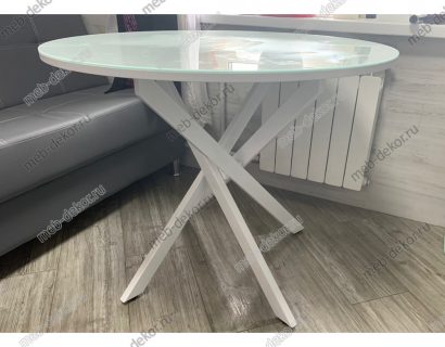 Стол DikLine Rs90 белый/стекло белое optiwhite (кромка белая) опоры r90 белые — фото 4