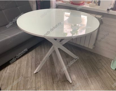 Стол DikLine Rs90 белый/стекло белое optiwhite (кромка белая) опоры r90 белые — фото 5