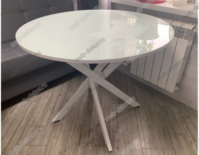 Стол DikLine Rs90 белый/стекло белое optiwhite (кромка белая) опоры r90 белые — фото 2