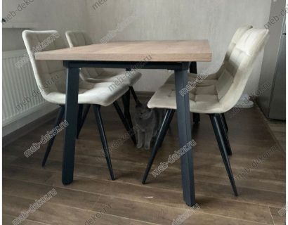 Обеденная группа H120 дуб галифакс и 4 стула TERAMO LATTE, велюр — фото 3