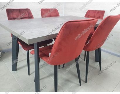 Обеденная группа BRICK M бетон и 4 стула CHIC G062-36 бургунди, велюр — фото 2