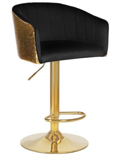 Стул барный DOBRIN DARCY GOLD SHINY 5025_GoldBase-LM черный велюр с золотыми паетками — фото 1