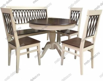 Обеденная группа Леонардо-1Кристиан, слоновая кость+орех темный (стол, 3 стула и скамья) — фото 1