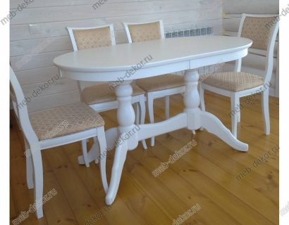 Обеденная группа Овальный-1300 и 4 стула Кентавр (Белый/ткань Santa Beige) — фото 2