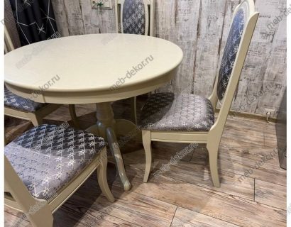 Обеденная группа Круглый и 4 стула Королевский, ткань Корона серая (слоновая кость) — фото 5