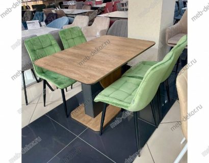 Обеденная группа Sirius дуб канзас и 4 стула CHIC G108-27 террариумный мох, велюр — фото 2