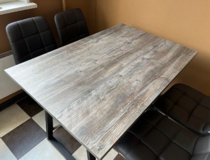 Обеденная группа ZB120 сосна пасадена и 4 стула CHILLI SQUARE HK017-11 темно-серый, PU/ черный каркас — фото 5