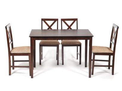 Обеденный комплект эконом Hudson Dining Set (стол + 4 стула) (cappuccino (темный орех), ткань кор.-золотая) — фото 1