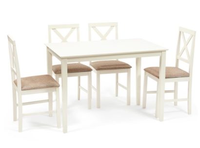 Обеденный комплект эконом Hudson Dining Set (стол + 4 стула) (ivory white (слоновая кость), ткань кор.-золотая) — фото 1