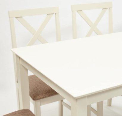 Обеденный комплект эконом Hudson Dining Set (стол + 4 стула) (ivory white (слоновая кость), ткань кор.-золотая) — фото 2