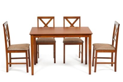 Обеденный комплект эконом Hudson Dining Set (стол + 4 стула) Espresso, ткань кор.-золотистая — фото 1
