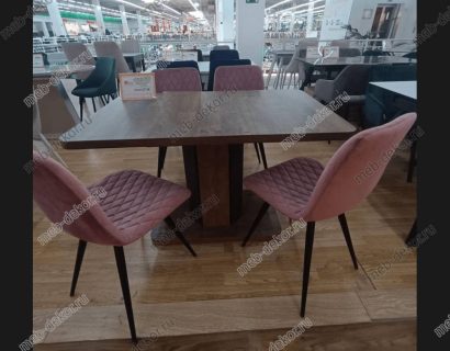Обеденная группа STORK дуб канзас/графит и 4 стула DAIQUIRI BLUVEL-52 PINK, велюр — фото 1