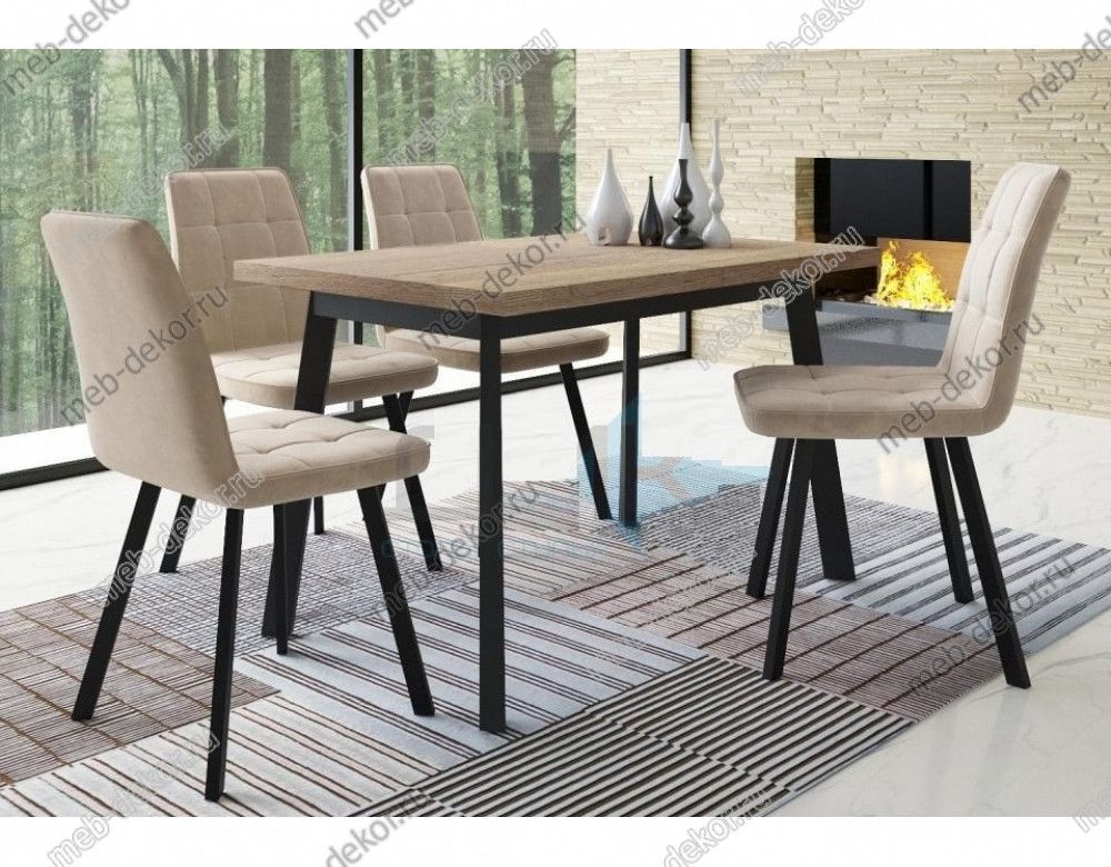 Обеденная группа HB120 ДГ и 4 стула 207 B03 BEIGE, ножки черные