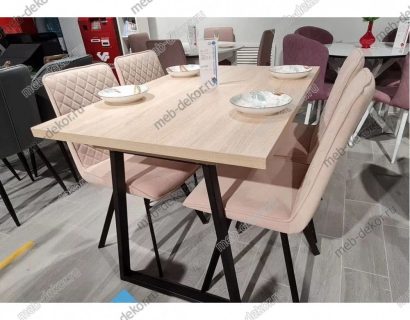 Обеденная группа ZB120 дуб бардолино и 4 стула 202 B03 BEIGE, ножки черные — фото 1