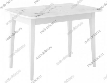 Стол DikLine M120 белый/стекло белое мрамор сатин optiwhite/опоры MM белые — фото 1