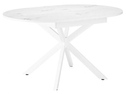 Стол DikLine MB130 белый/стекло белый мрамор сатин optiwhite/опоры MB белые — фото 1