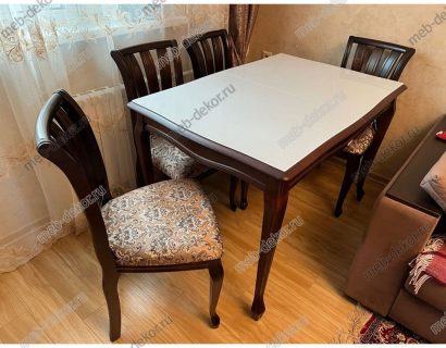 Обеденная группа Кабриоль 120 Glass и 4 стула Кабриоль, Тон 7(Орех темный), Андрис Вензель 37/1 — фото 2