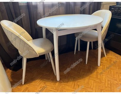 Обеденная группа М46 белый/стекло белое и 4 стула 217 B03 BEIGE, ножки белые — фото 3