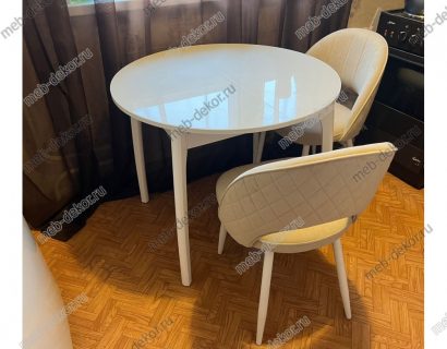 Обеденная группа М46 белый/стекло белое и 4 стула 217 B03 BEIGE, ножки белые — фото 2
