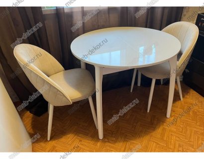 Обеденная группа М46 белый/стекло белое и 4 стула 217 B03 BEIGE, ножки белые — фото 1