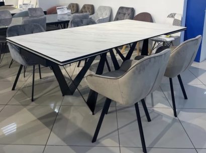 Стол РИЕТИ (RIETI) 200 цвет KL-99 Белый мрамор матовый, итальянская керамика / ЧЕРНЫЙ, ®DISAUR — фото 3
