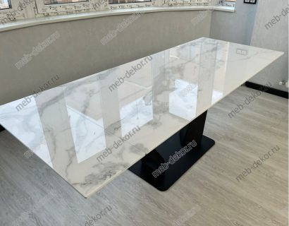Стол Ниагара 160 Белый мрамор, стекло / черный каркас — фото 7