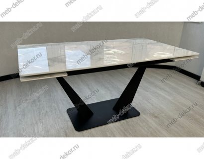 Стол Ниагара 160 Белый мрамор, стекло / черный каркас — фото 4