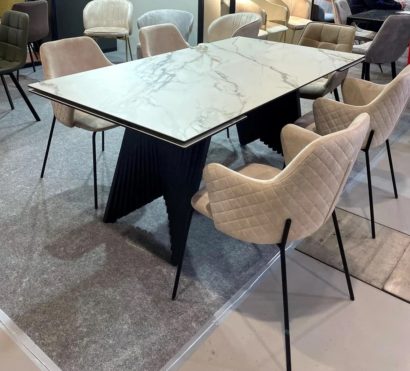 Стол ИВАР (IVAR) 180 цвет KL-188 Контрастный мрамор, итальянская керамика / ЧЕРНЫЙ, ®DISAUR — фото 11