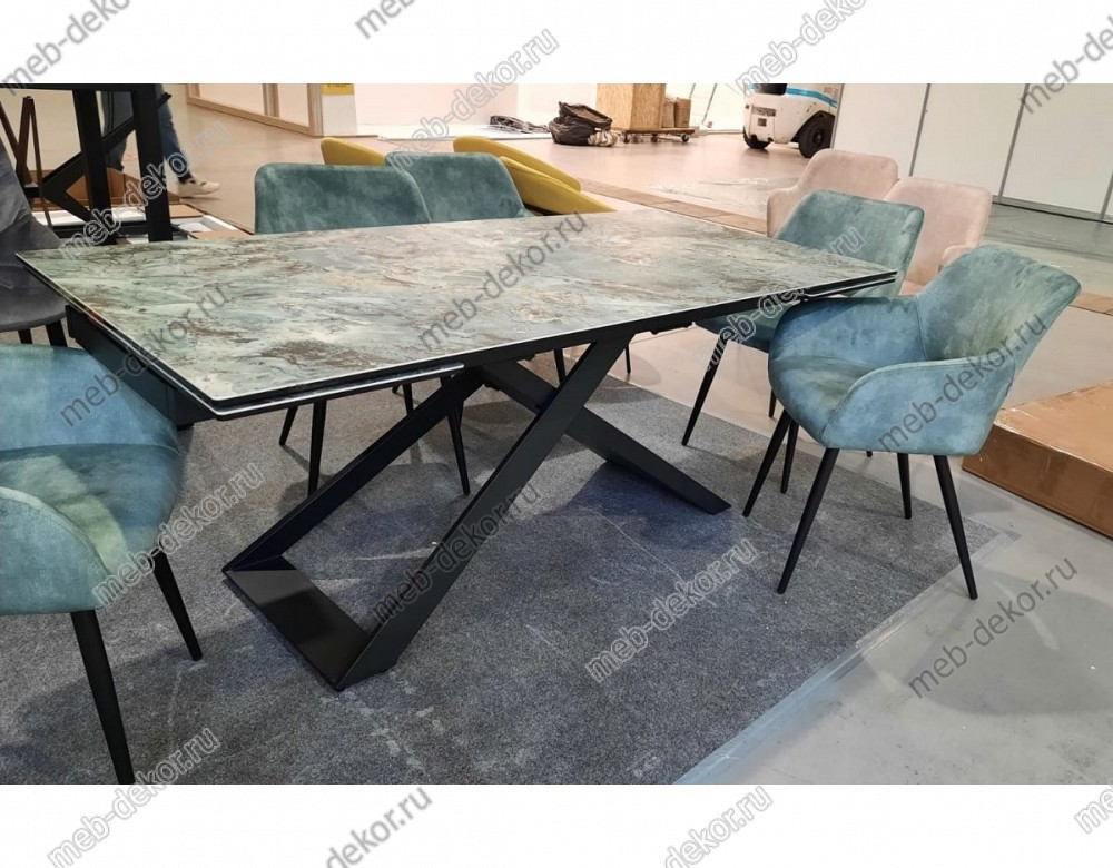 Стол LIVORNO 180 KL-170 MALACHITE, итальянская керамика/ черный каркас