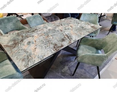 Стол LIVORNO 180 KL-170 MALACHITE, итальянская керамика/ черный каркас — фото 3