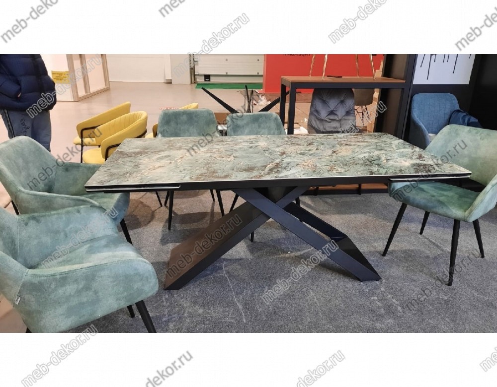 Стол LIVORNO 180 KL-170 MALACHITE, итальянская керамика/ черный каркас