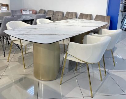 Стол БРОНТЕ (BRONTE) 220 цвет KL-188 Контрастный мрамор матовый, итал. керамика/ ШАМПАНЬ, ®DISAUR — фото 8