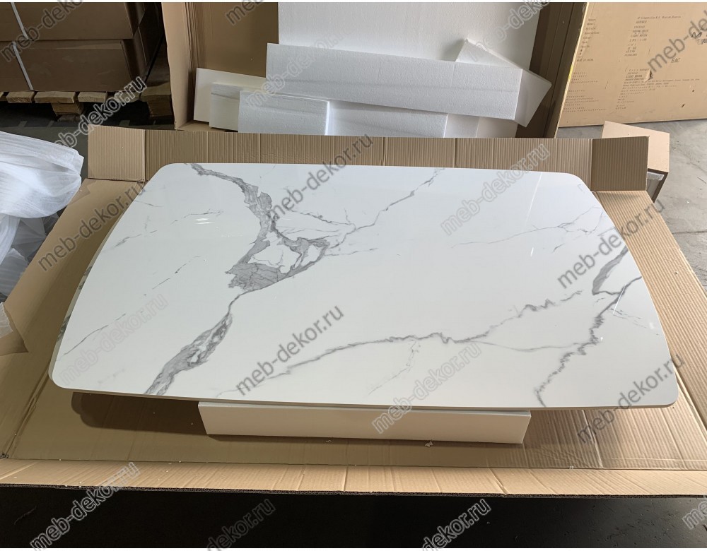 Стол LUGO 140 GLOSS STATUARIO WHITE SINTERED STONE/ WHITE