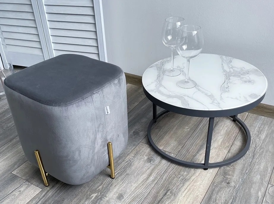 Пуф для гостиной ARES BLUVEL-14 GREY / GOLD