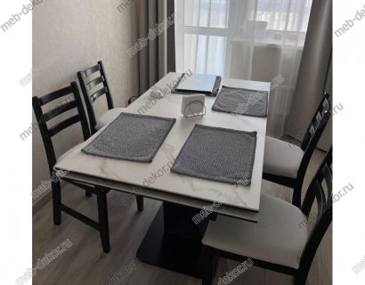 Стол Ниагара 140 БЕЛЫЙ МРАМОР НОВЫЙ, керамика / ЧЕРНЫЙ — фото 3