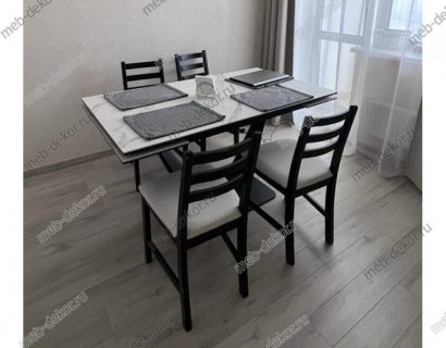 Стол Ниагара 140 БЕЛЫЙ МРАМОР НОВЫЙ, керамика / ЧЕРНЫЙ — фото 2