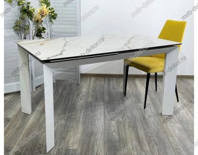 Стол CREMONA 140 KL-188 Контрастный мрамор / белый каркас — фото 3