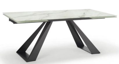 Стол FONDI 180 MARBLES KL-99 Белый мрамор матовый, итальянская керамика/ черный каркас — фото 1
