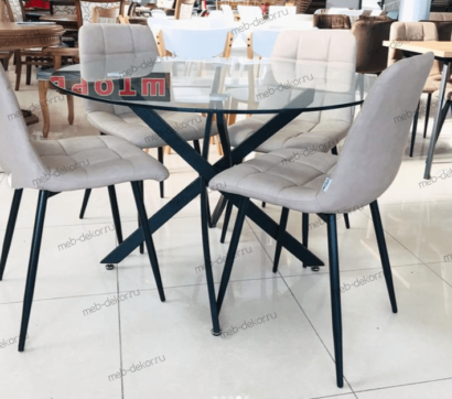 Обеденная группа PETAL D110 и 4 стула CHILLI RU-09 серо-бежевый винтаж, PU — фото 2