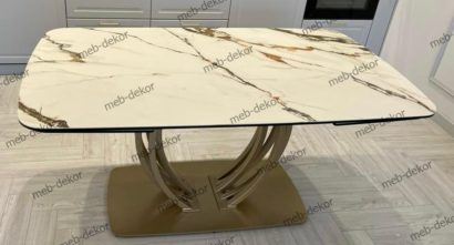 Стол МАТЕРА (MATERA) 160 цвет KL-188 Контрастный мрамор матовый, итальянская керамика/ каркас цвета шампань — фото 4