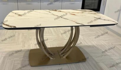 Стол МАТЕРА (MATERA) 160 цвет KL-188 Контрастный мрамор матовый, итальянская керамика/ каркас цвета шампань — фото 14