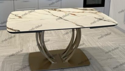 Стол МАТЕРА (MATERA) 160 цвет KL-188 Контрастный мрамор матовый, итальянская керамика/ каркас цвета шампань — фото 9