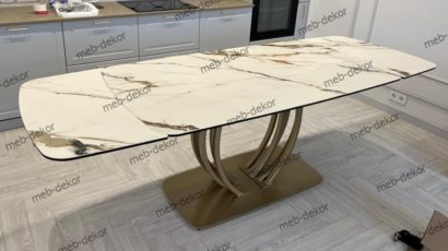 Стол МАТЕРА (MATERA) 160 цвет KL-188 Контрастный мрамор матовый, итальянская керамика/ каркас цвета шампань — фото 2