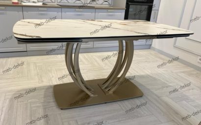 Стол МАТЕРА (MATERA) 160 цвет KL-188 Контрастный мрамор матовый, итальянская керамика/ каркас цвета шампань — фото 3
