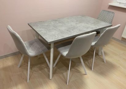 Обеденная группа HB140 бетон и 4 стула DAIQUIRI BLUVEL-03 LIGHT GREY / белый каркас, велюр — фото 1