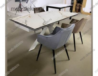 Стол BELLUNO 160 KL-188 Контрастный мрамор матовый, итальянская керамика/ белый каркас — фото 3