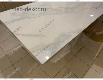 Стол Ниагара 140 Белый мрамор, стекло / белый каркас — фото 3