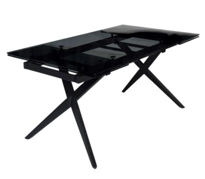 Стол ADRIA 160 SMOKED BLACK GLASS Дымчато-черное стекло/ черный каркас — фото 1