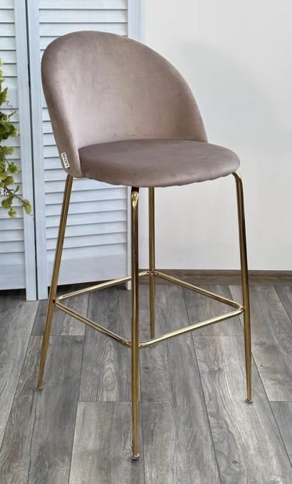 Барный стул GLADE BLUVEL-40 бежевый, велюр / золотой каркас — фото 3