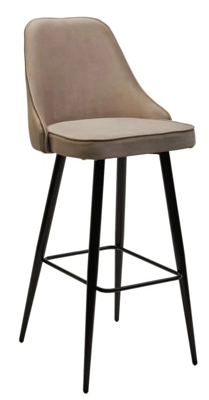 Барный стул NEPAL-BAR БЕЖЕВЫЙ #5, велюр/ черный каркас (H=78cm) — фото 1